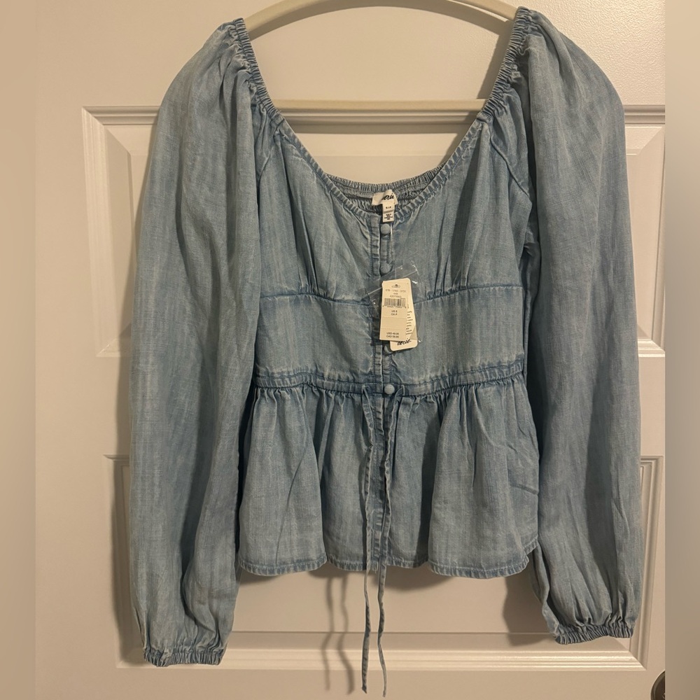 Aerie Denim Blue Buttoned Blouse